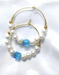 NIBRAS Pearl Blue Square-Cut Crystal Hoop Earrings - B09JM5YKSL, 4 gm, 4cm x 4cm x 1cm